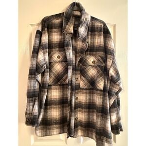 Wild Fable Plaid Flannel Shirt Jacket Coat Women's XXL Black Brown Beige